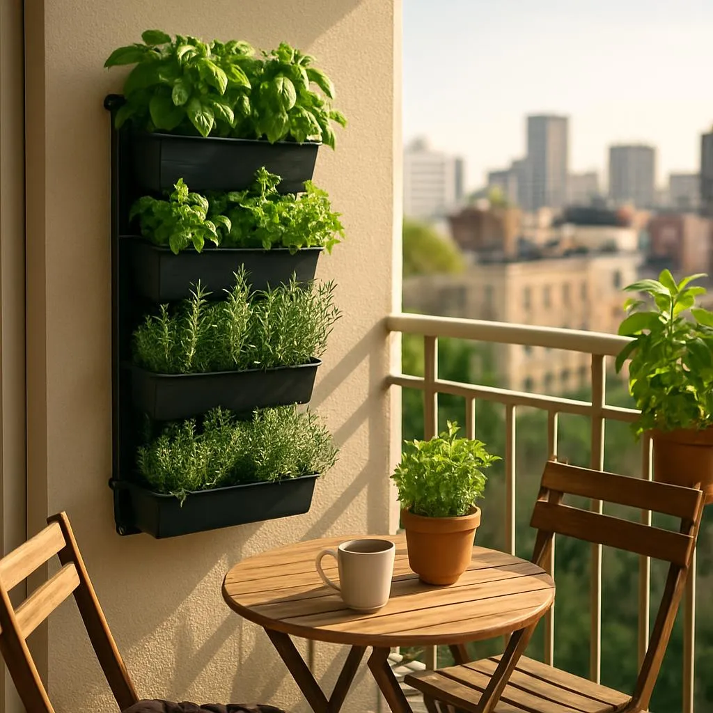 Vertical herb garden on apartment balcony